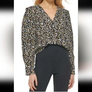 DKNY Black and White Patterned Blouse